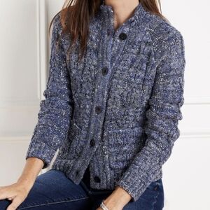 NWT Talbots Blue Metallic Cable Knit Cardigan Sweater Large